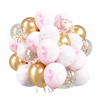 Décorations pour la maison, anniversaires, mariages, fêtes - Ensemble de 30 ballons - Ballons en latex rose avec nœud - Ballons imprimés - Ballons à confettis métalliques