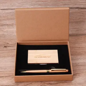 Promotional Luxury Business Gifts Items woodiness card holder Pen Sets Personalized Custom Logo Corporate Gift Set