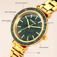 Jam Tangan Wanita Mewah Baru 32mm Emas Stainless Steel Quartz Analog Dial Marmer Tahan Air Mesin Hangzhou