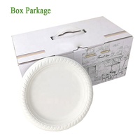 Assiettes jetables biodégradables en amidon de maïs compostables, emballées sous film rétractable de différentes tailles