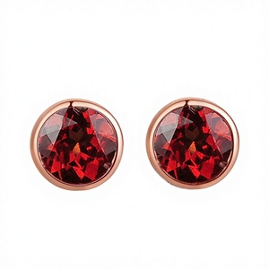 Pendientes Redondos de Rubí con Baño de Oro de 18K y Acero Inoxidable, Diseño Minimalista con Bisel, para Mujer - Product Image 4