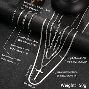 Conjunto de Joyería de Moda Plateada para Mano y Cuello: Pulsera, Anillo y Collar de Acero Inoxidable con Cruz para Niñas y Mujeres - Product Image 6