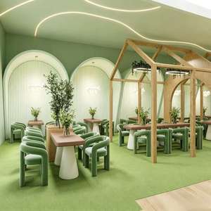Diseño de Interiores de Cafetería Llave en Mano y Muebles de Cafetería Personalizados |   Barra de Bar de Madera Verde Crema, Fabricación OEM - Product Image 5