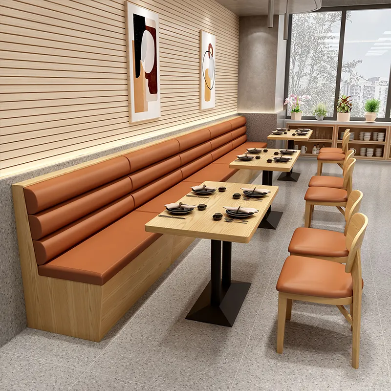 खाने की मेज और कुर्सियों रेस्तरां सोफा सेट वाणिज्यिक कैंटीन फर्नीचर आधुनिक रेस्तरां फास्ट फूड लकड़ी बूथ बैठने की