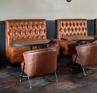 Meubles de restaurant de luxe haut de gamme, canapé en cuir uni avec table et chaises pour restaurant occidental