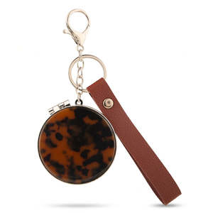 Round <b>Acrylic</b> Compact <b>Mirror</b> Keychain with Leather Strap Lightweight Plastic Frame Folding Dual Sided Pocket Makeup <b>Mirror</b> - Product Image 1