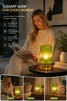 Lampe de table élégante en verre cannelé avec chargeur sans fil, batterie USB, base dorée, variateur tactile, pour table de chevet, lumière LED chaude