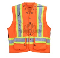 Chaleco de Seguridad Naranja de Alta Visibilidad, Reflectante, Ropa de Trabajo Industrial, Malla Transpirable, Chaleco de Construcción con Bolsillos