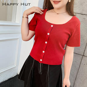 แฮปปี้ ฮัทเสื้อถักผู้หญิงไซส์ใหญ่ แขนสั้น สีพื้น วิสโคส N7057 - Product Image 4