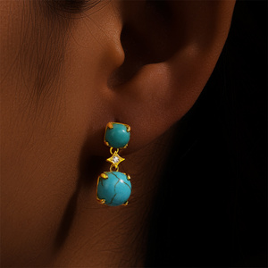 CANNER Vente en gros Boucles d'oreilles clous étoile en argent 925 avec turquoise et zircon pour filles et femmes, boucles d'oreilles pendantes à crochet avec pierre bleu ciel, cadeau - Product Image 6