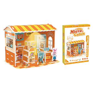 Jouets de montage de puzzles DIY, mini maison miniature, magasin de proximité, ensemble de puzzles 3D avec lumières LED - Product Image 1