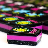 Juego de Fichas de Mahjong Americanas con Estampado Floral de Dragón en Rosa Neón y Negro Brillante, Estilo Y2K Retro de los 90, para Noche de Chicas