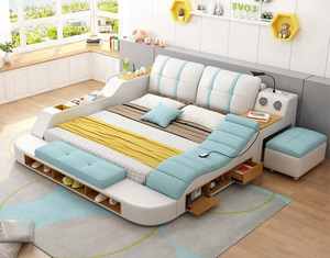 Multifunctional Smart <b>Bed</b>: Integrated Shoe Cabinet Drawers Safe Speakers Function and Ample Storage FS-LB005 <b>Modern</b> Luxury Leath - Product Image 1