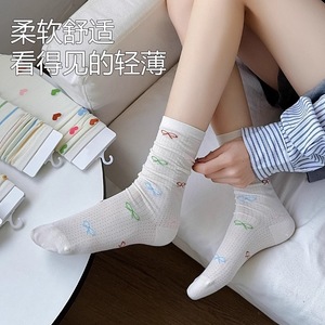 Calcetines hasta media pantorrilla para mujer, transpirables, con lunares, lazo en forma de corazón, rayas, calcetines largos y finos para jóvenes, ropa de verano - Product Image 2