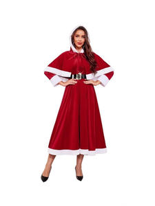 <span class=keywords><strong>Robe</strong></span> maxi à capuche pour femme sur le thème de Noël, tenue de spectacle pour fête de Noël, rouge et blanc avec ceinture. - Product Image 5