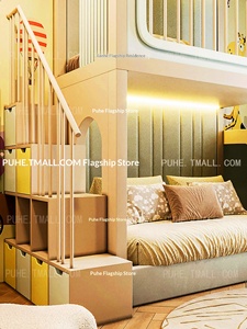 Letto a castello moderno e semplice in legno massello con scivolo, multifunzione a due piani per cameretta bambini, stessa larghezza superiore e inferiore con contenitore - Product Image 2