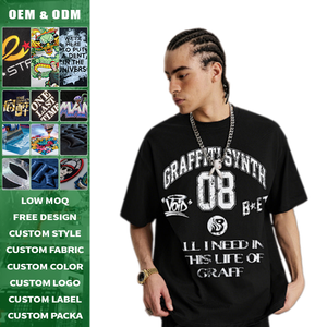 Camiseta de algodón de punto para hombre con estampado digital de letras estilo grafiti universitario americano, manga corta, hombro caído, antibacteriana - Product Image 1