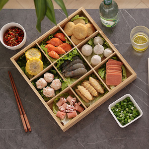 Plateau de service de collation avec 9 <span class=keywords><strong>compartiments</strong></span>, plateau divisé en bois pour la restauration rapide - Product Image 4