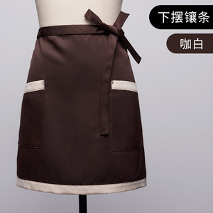 Half-Length Apron Orange Black Hem Striped Pockets Restaurant Bar Uniform Polyester <b>Material</b> - Product Image 3