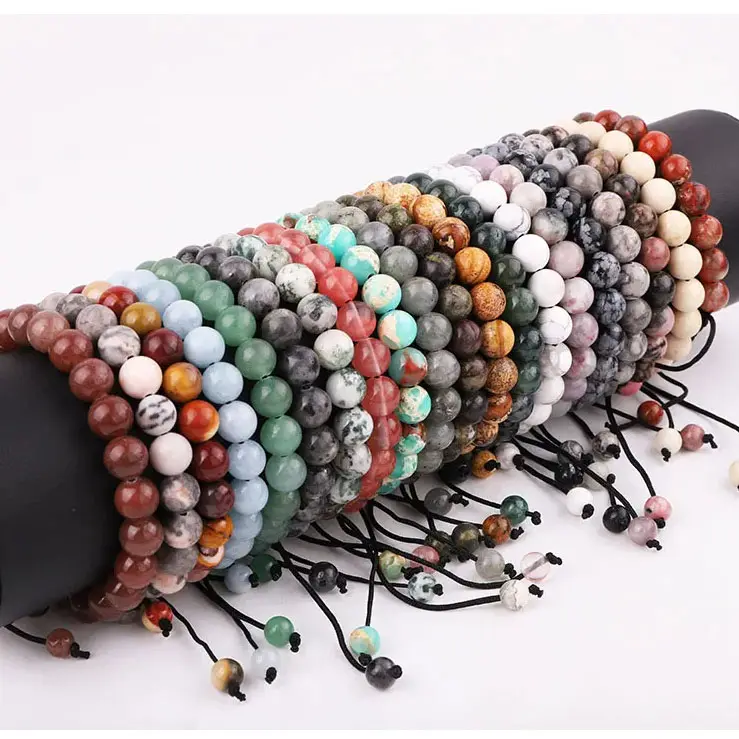 Yiwu bijoux usine faisant 8MM pierre naturelle oeil de chat jaspe perles à la main macramé amitié Bracelet réglable hommes femmes