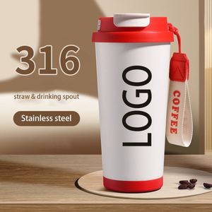 316 Stainless Steel Travel Coffee Cup with Bellflower Insulated Vacuum, Dual-Drink <b>Straw</b>, Custom Logo Print Suitable for Daily - Product Image 2