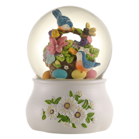 Luxspire Boule À Neige Fleur Panier Oiseau Globe D'eau Blanc Fleur Base Soufflant Neige Chambre Décoration Cadeau Souvenir Résine Boule À Neige