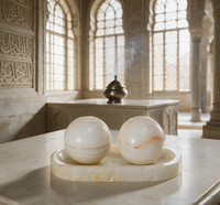 Brûleur d'encens double sphérique en onyx blanc naturel fait main élégant, décoration minimaliste Wabi Sabi, décoration de méditation musulmane, décoration d'intérieur