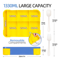 Boîte à lunch bento portable sans BPA, à couche unique, avec séparateurs amovibles, couvercle en plastique anti-fuite, cuillère et fourchette