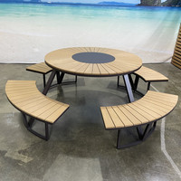 Extérieur Bord de Mer Imperméable Protection Solaire Patio Jardin Loisirs Rond Partie BBQ Banc Tables et Chaises