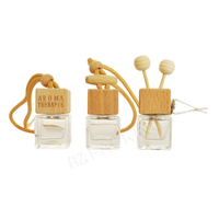 Bouteille diffuseur de parfum en verre vide couleur personnalisée avec couvercle en bois 8ml 10ml, désodorisant de voiture carré à suspendre, surface sérigraphiée