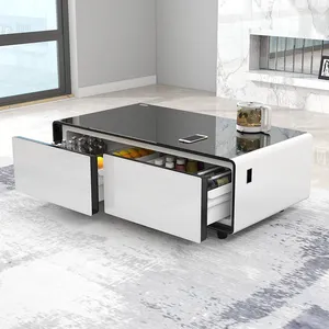 Mesa de centro inteligente para casa, mesa de centro inteligente com gavetas, alto-falantes de música e refrigerador, novas mesas de centro populares