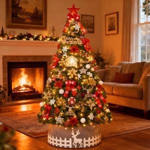 Árbol de Navidad de Pino con Luces LED, Luces Pequeñas Brillantes, Material de PVC/PE, Base de Mesa para Decoración Navideña de Remolques de Viaje, 3 Pies, Luz Cálida - Product Image 4