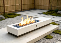 Table de foyer rectangulaire moderne en acier pour patio extérieur, au gaz propane, blanche, pour chauffage extérieur et ambiance nocturne chaleureuse