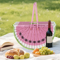 Panier de pique-nique en rotin tressé en forme de pastèque, fait main, en plastique, avec poignée, pour décoration extérieure et intérieure