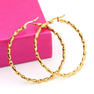 Korean version of titanium steel stainless steel twisted flat wire twisted big earrings fashion shrimp male buckle earrings earr