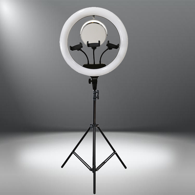 18-Inch Adjustable Color Temperature (3200-5500K) Photography & Video LED Ring Light with 3 Phone Holders and Tripod 100-240V