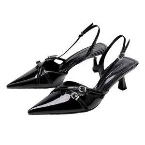 <span class=keywords><strong>Sandali</strong></span> Eleganti Baotou Stile Europeo e Americano con <span class=keywords><strong>Tacco</strong></span> Alto, Punta Affusolata e Retro Aperto in Nero - Product Image 5
