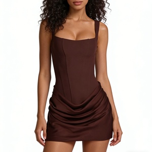 Vestido Fruncido para Mujer - Vestido Mini Ajustado con Espalda de Cordones, Moda - Product Image 1