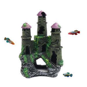 Decoración Vintage para Acuarios, <span class=keywords><strong>Cueva</strong></span> Escondite de Resina con Forma de <span class=keywords><strong>Castillo</strong></span> para Peceras, Adorno Realista de Ruina de Piedra - Product Image 1