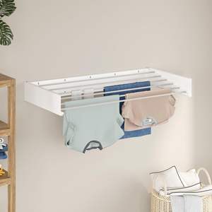 Séchoir à linge mural extensible compact noir et blanc en métal et plastique pour intérieur/extérieur, emballage pour vente par correspondance - Product Image 5