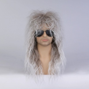 Peluca FantaLook de los 80 más vendida con gafas de sol para <span class=keywords><strong>hombre</strong></span>, peluca de <span class=keywords><strong>pelo</strong></span> <span class=keywords><strong>rizado</strong></span> negro para cosplay, peluca para Halloween - Product Image 5