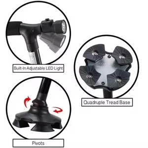 Muleta de aleación de aluminio de 4 secciones, lámpara LED plegable portátil, bastón para caminar con ajuste de altura - Product Image 5