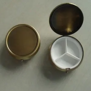 DIY Bronze Antique Metal Round Blank Plain Pill Box CD-YHD004