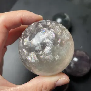 थोक उच्च गुणवत्ता प्राकृतिक क्रिस्टल fluorite क्षेत्र मीका के साथ अंदर इंद्रधनुष फ्लैश हीलिंग क्वार्ट्ज रत्न लोक शिल्प