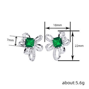 Boucles d'oreilles classiques à fleurs avec pierre précieuse verte taille princesse, en argent 925, fermoir en or blanc, pour femmes, à porter au quotidien - Product Image 6
