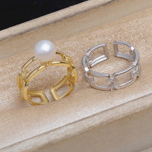 Support de bague en argent DIY, large bord géométrique, 8-11 mm, 5732, apprêts de bijouterie S925, support vide avec accessoires de perles - Product Image 1