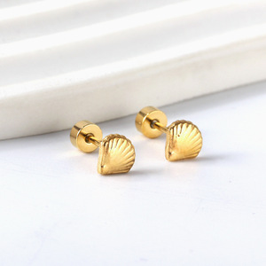 Shell Stud <b>Earrings</b> Gold Plated Zinc Alloy Stainless Steel <b>Post</b> Fashionable Simple Elegant For Women Everyday Wear - Product Image 2