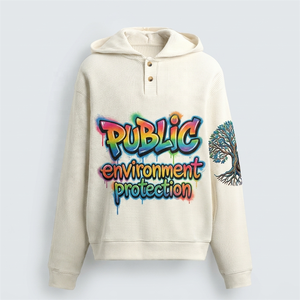 Sweat à capuche personnalisé en tissu gaufré avec impression numérique graffiti, boutons, broderie plate et sérigraphie pour homme - Product Image 1