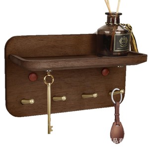 <b>Wooden</b> Key Storage Rack With Metal Hooks Wall Mounted Entryway Organizer Simple Retro Design Universal Use - Product Image 5