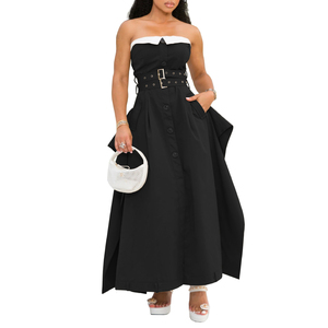 Nuevo Vestido Bodycon Ajustado con Cinturón Doble y Botón Único, Sin Mangas, Estilo Bandeau, para Mujer - Product Image 4